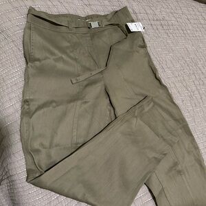 Womens DKNY Olive Linen Pants with built in belt